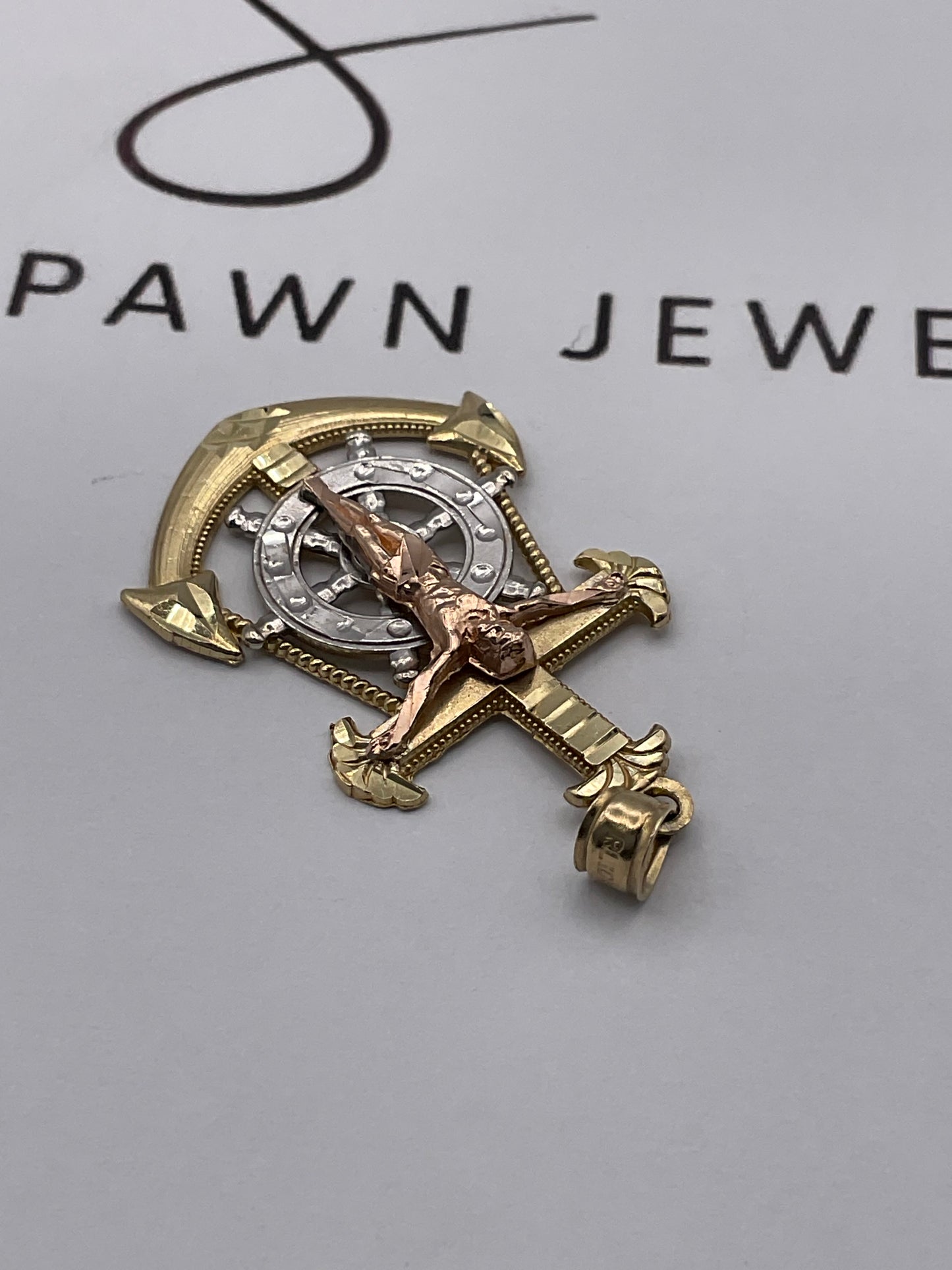 3.3g 10K Tri Tone Mariner’s Crucifix Pendant