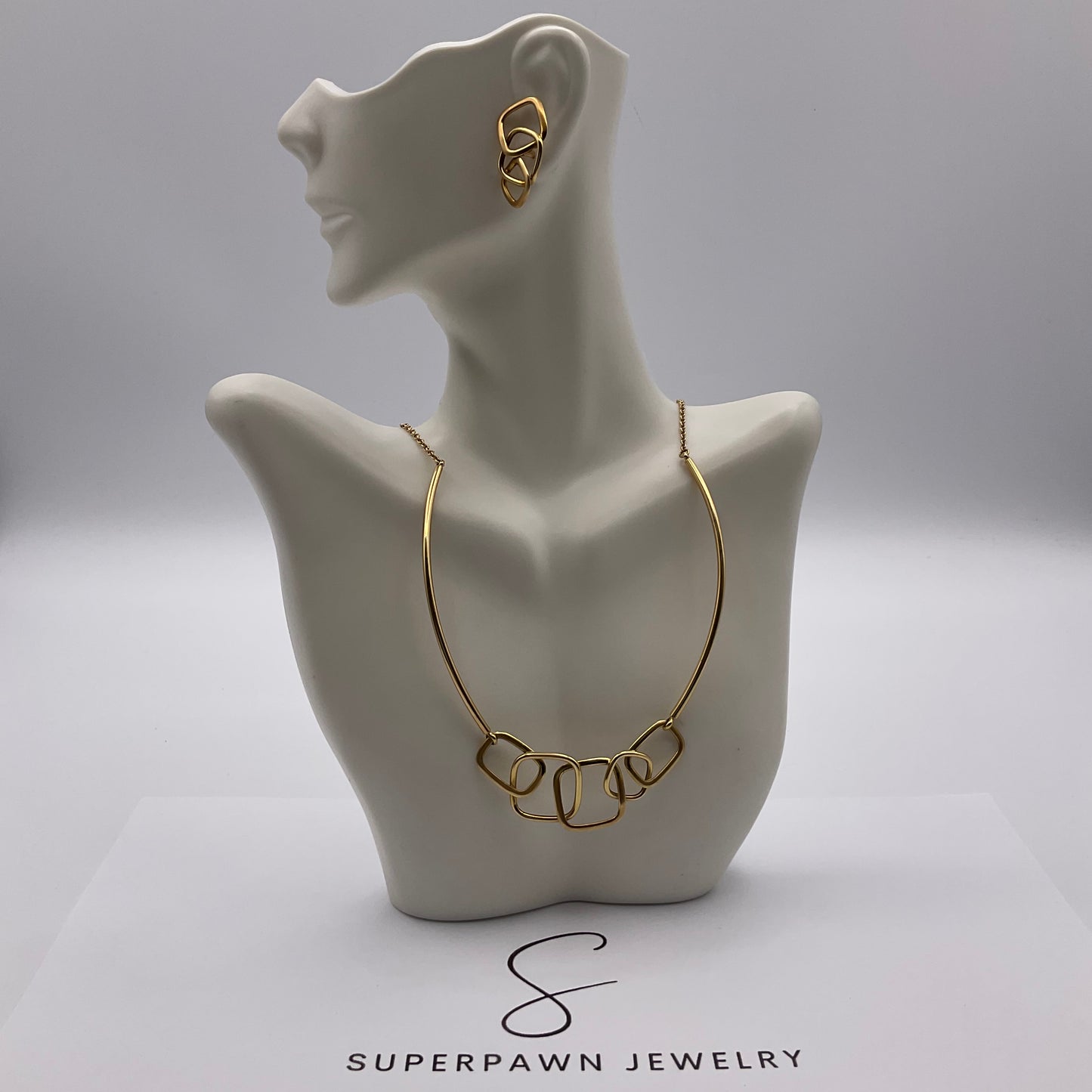 20g 18K Superoro Geometric Yellow Gold Necklace And Earrings