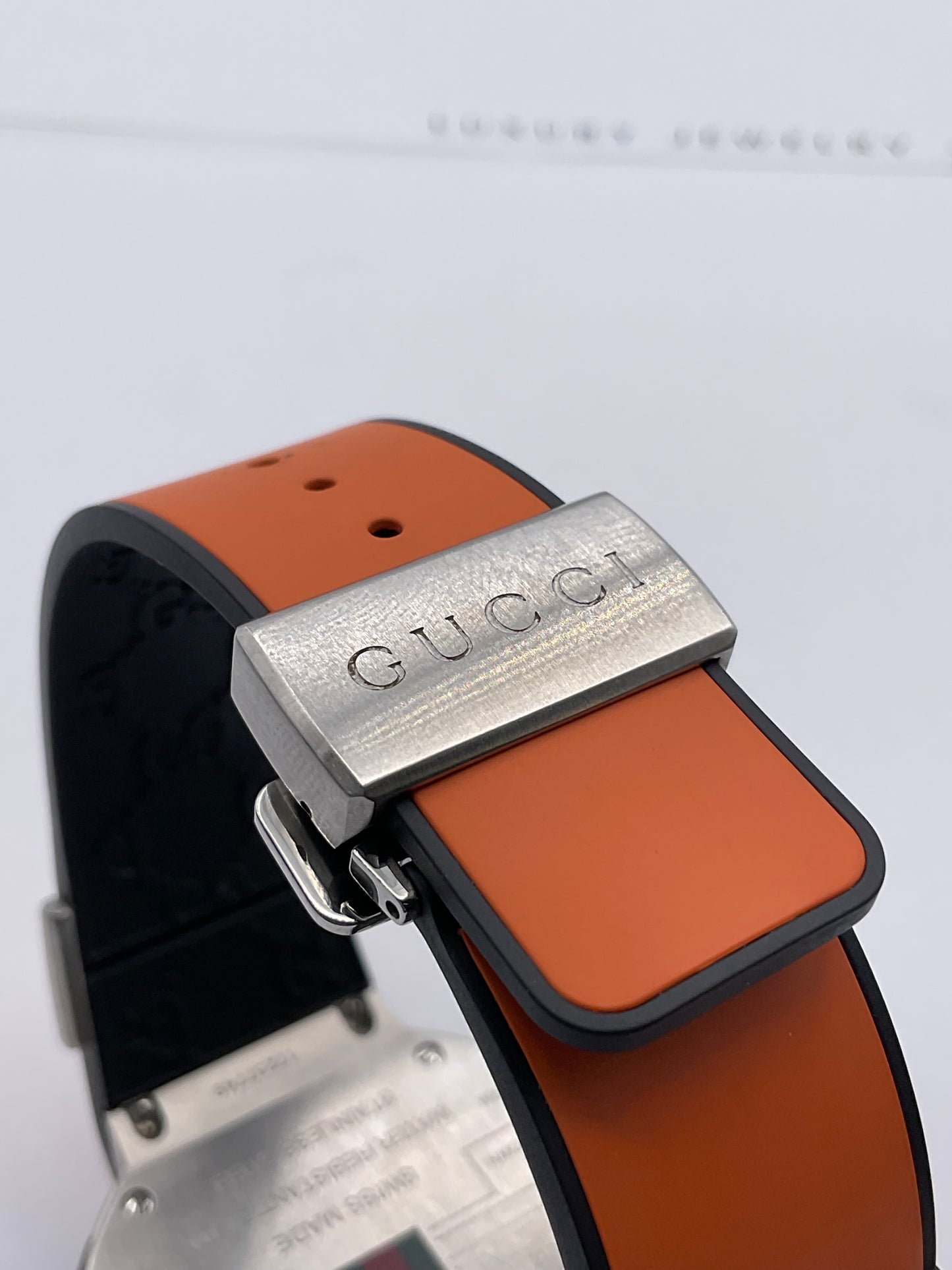 GUCCI World Time Sports YA114104 49mm Digital Watch With Orange Rubber Strap