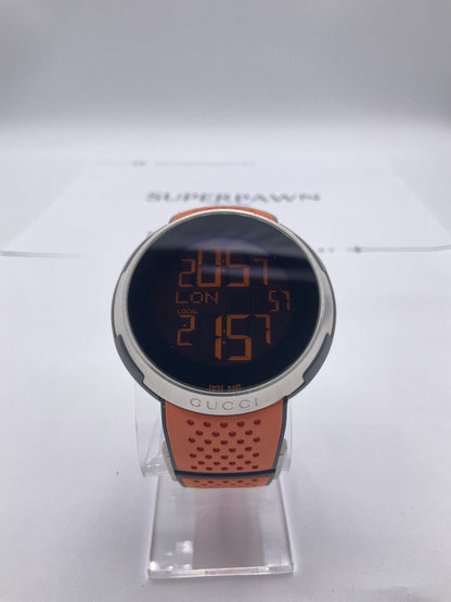 GUCCI World Time Sports YA114104 49mm Digital Watch With Orange Rubber Strap