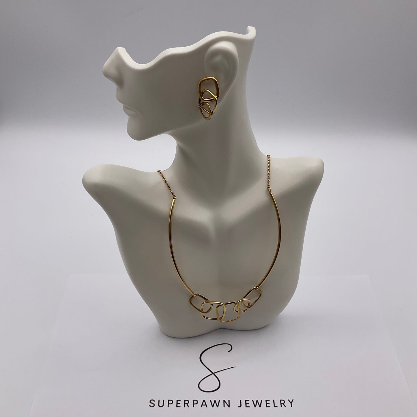 20g 18K Superoro Geometric Yellow Gold Necklace And Earrings