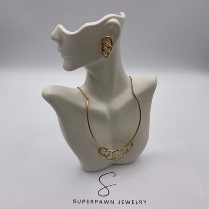 20g 18K Superoro Geometric Yellow Gold Necklace And Earrings