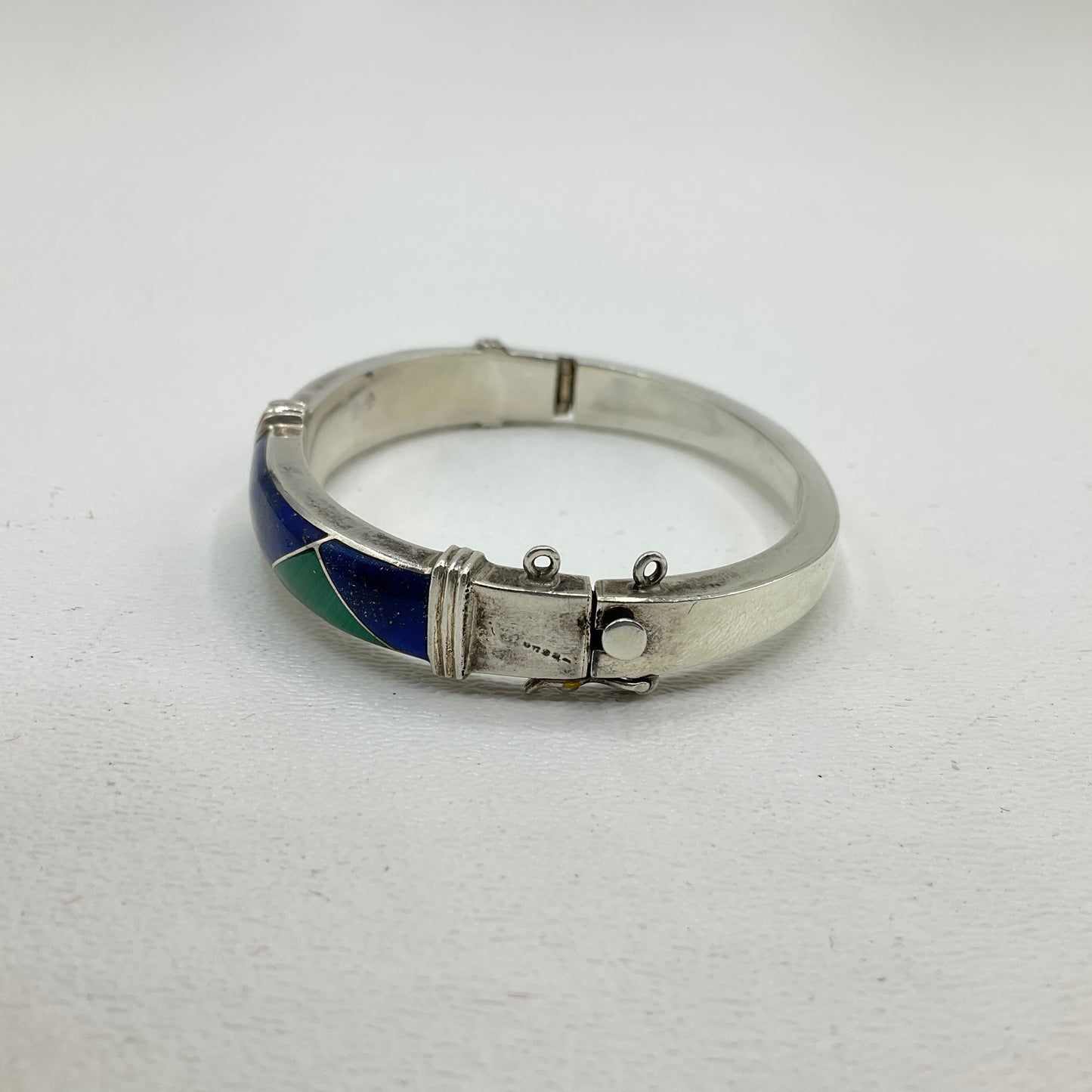 24.2g .970 Sterling Bangle Lapis/ Malachite