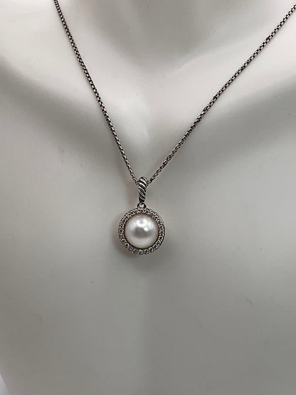 6.8g .925 DAVID YURMAN Pearl/Diamond Necklace  17"