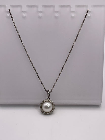 6.8g .925 DAVID YURMAN Pearl/Diamond Necklace  17"