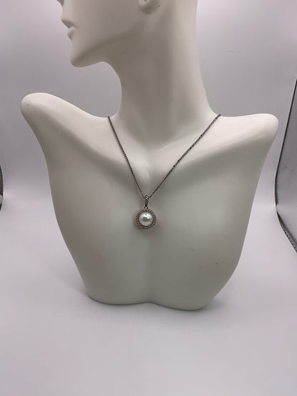 6.8g .925 DAVID YURMAN Pearl/Diamond Necklace  17"