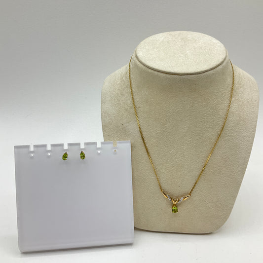 4.4g 14k Yellow Gold Necklace Earring Set Peridot