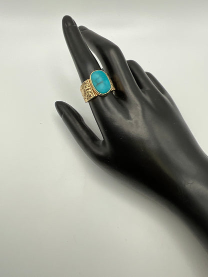 15.3g 14k Yellow Gold Turquoise Ring Size 10