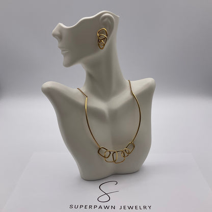 20g 18K Superoro Geometric Yellow Gold Necklace And Earrings