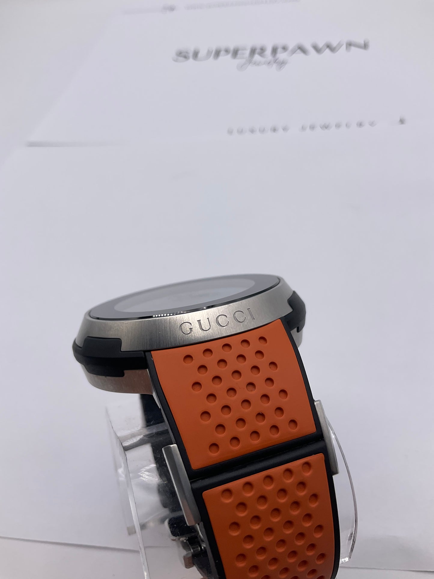 GUCCI World Time Sports YA114104 49mm Digital Watch With Orange Rubber Strap