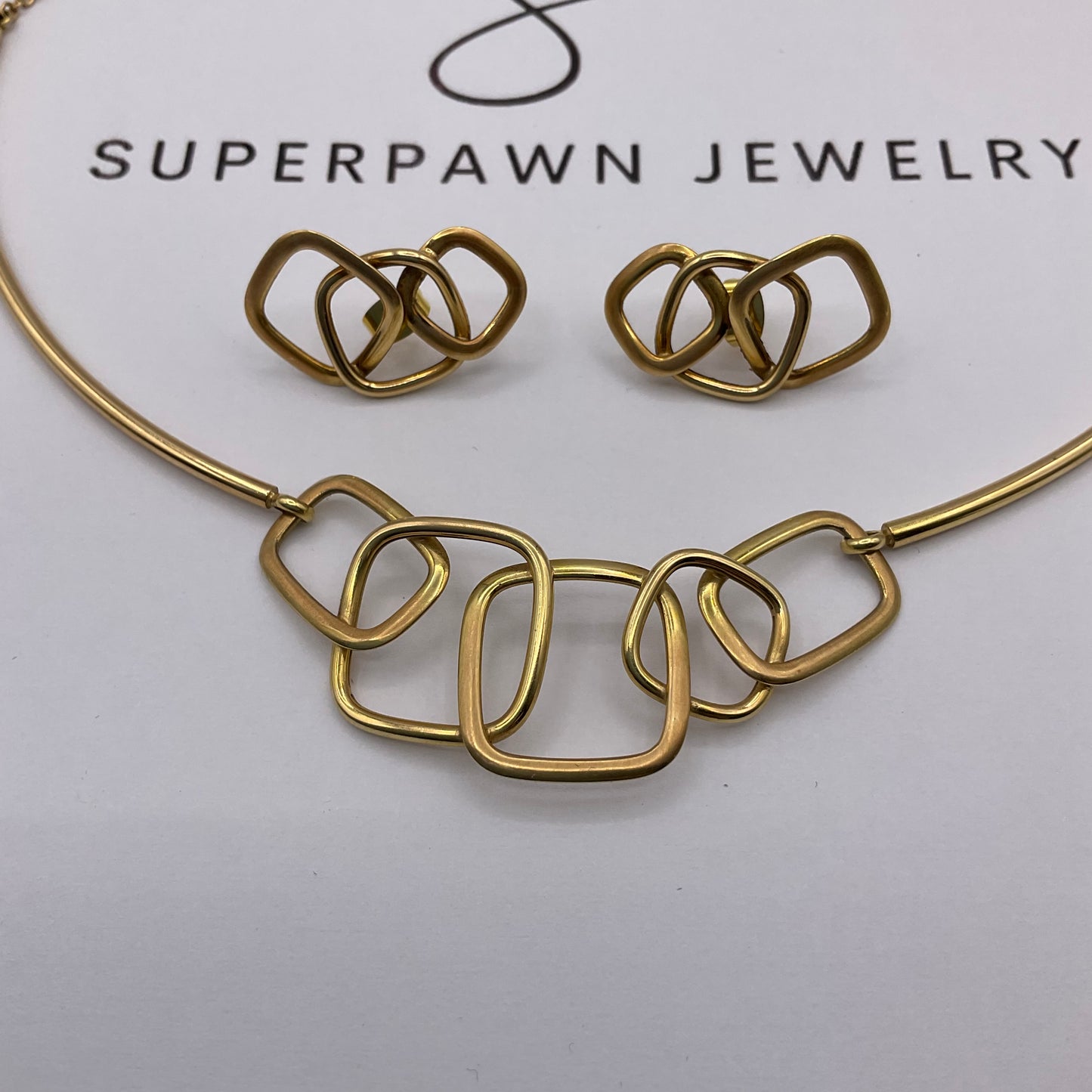 20g 18K Superoro Geometric Yellow Gold Necklace And Earrings