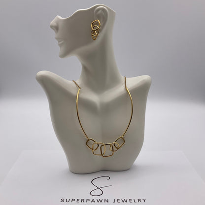 20g 18K Superoro Geometric Yellow Gold Necklace And Earrings