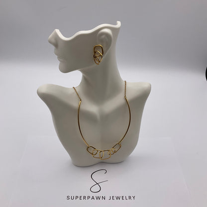 20g 18K Superoro Geometric Yellow Gold Necklace And Earrings