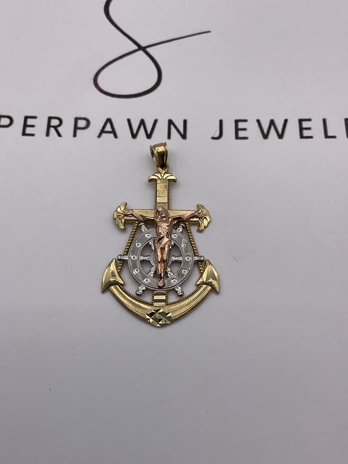 3.3g 10K Tri Tone Mariner’s Crucifix Pendant