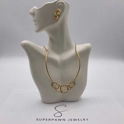 20g 18K Superoro Geometric Yellow Gold Necklace And Earrings