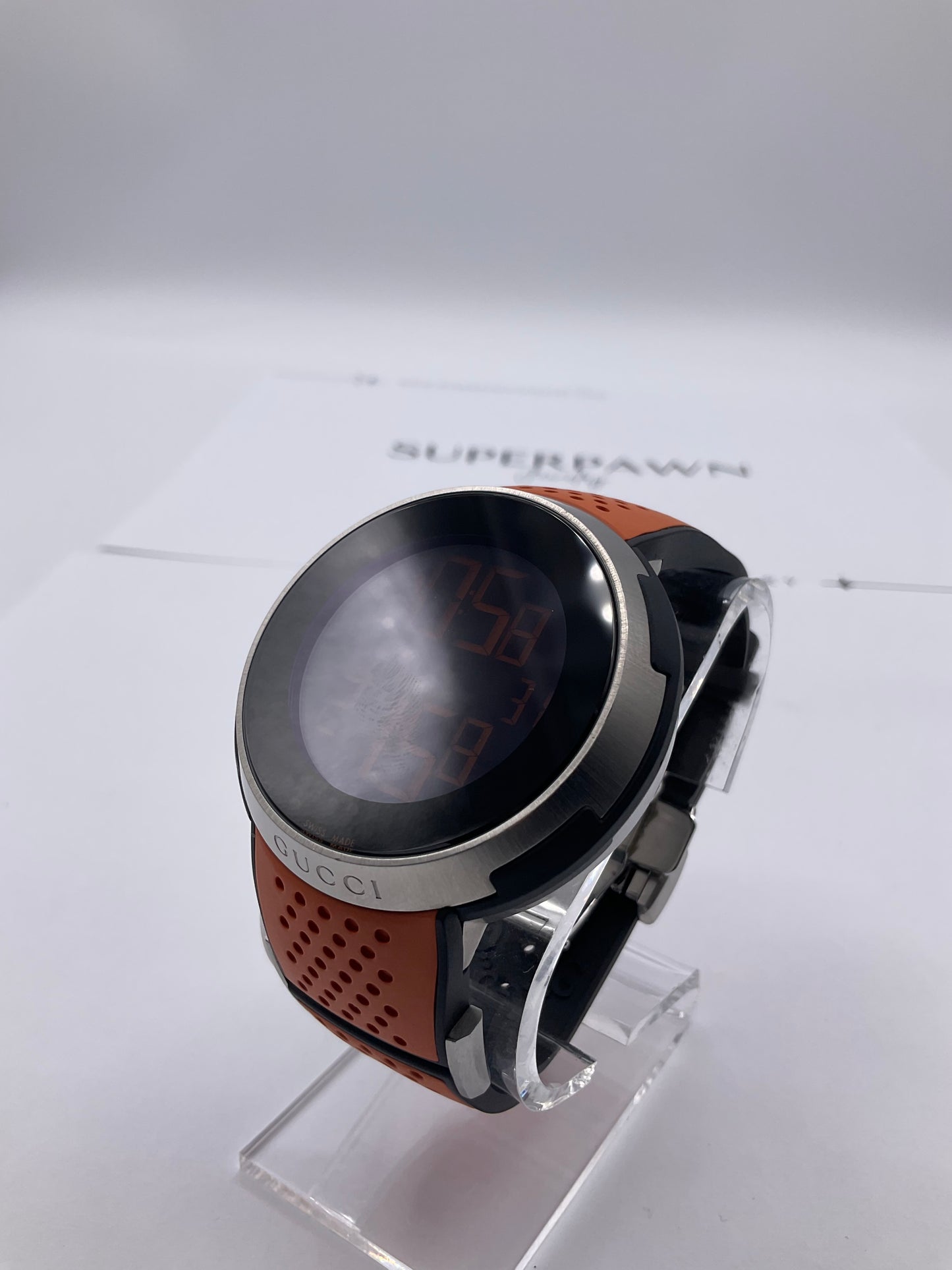 GUCCI World Time Sports YA114104 49mm Digital Watch With Orange Rubber Strap