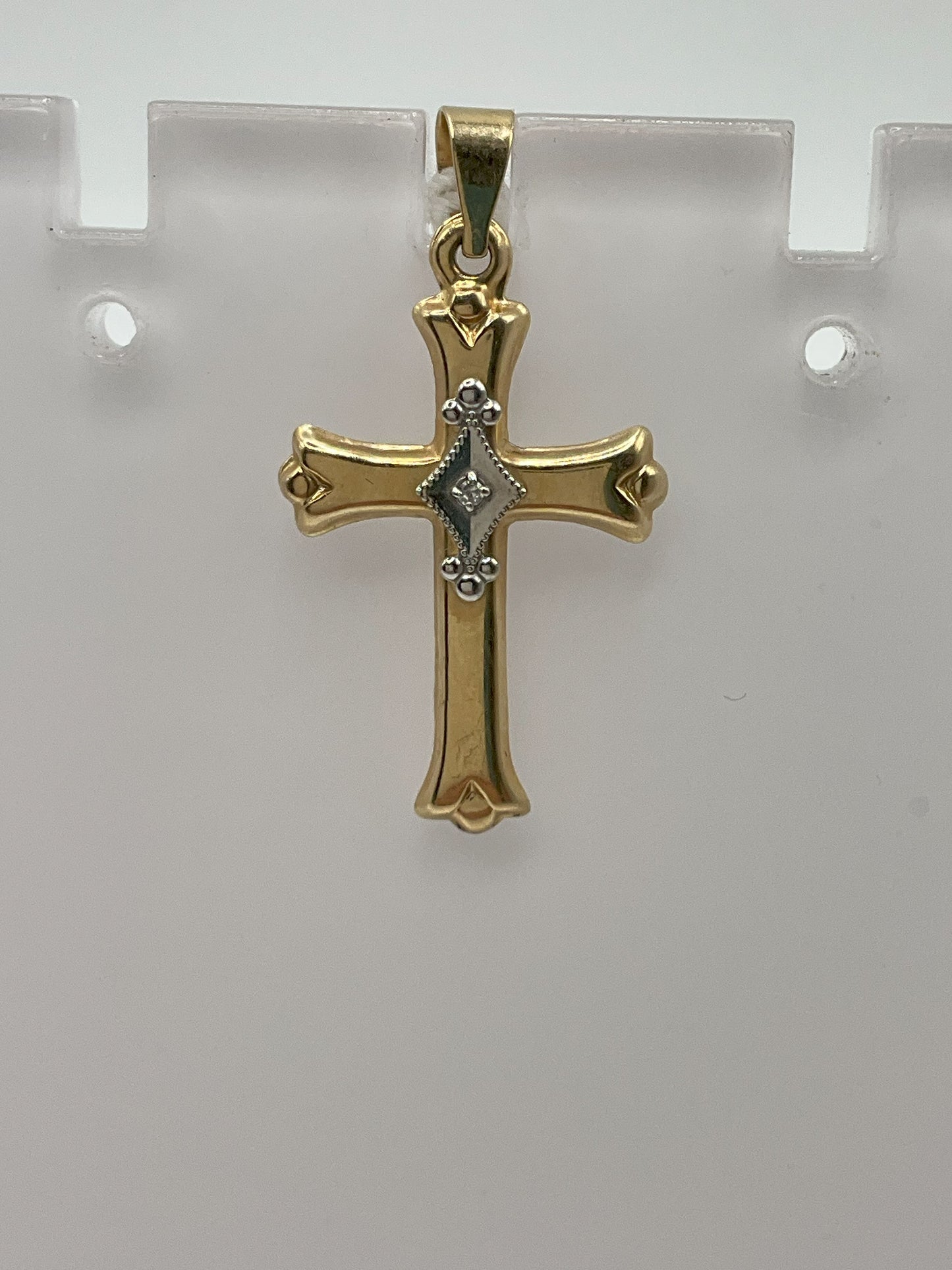 14k Two Tone Diamond Cross .6g