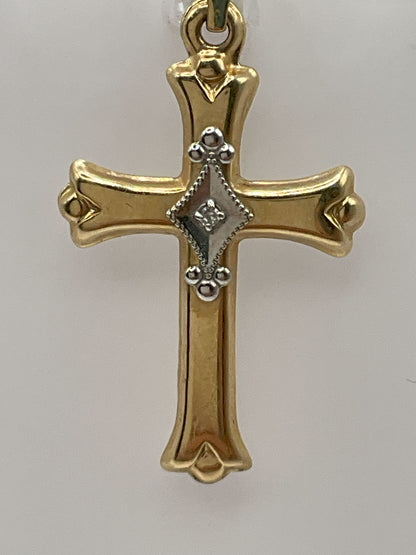 14k Two Tone Diamond Cross .6g