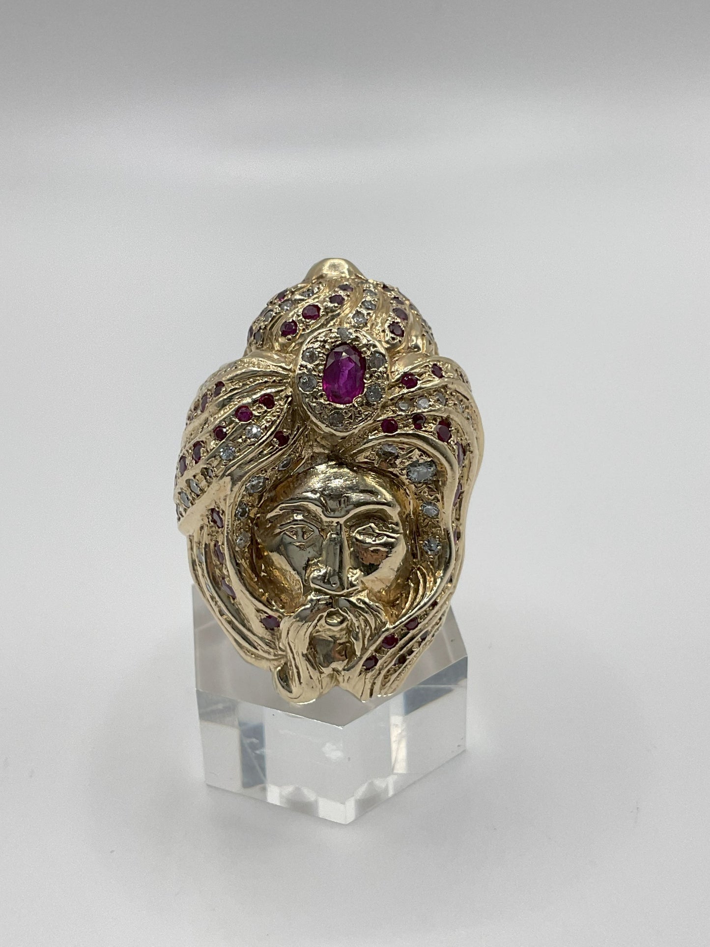 69.9g 14k Yellow Gold Diamond/ Ruby Ring custom ring Size 8