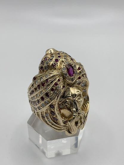 69.9g 14k Yellow Gold Diamond/ Ruby Ring custom ring Size 8