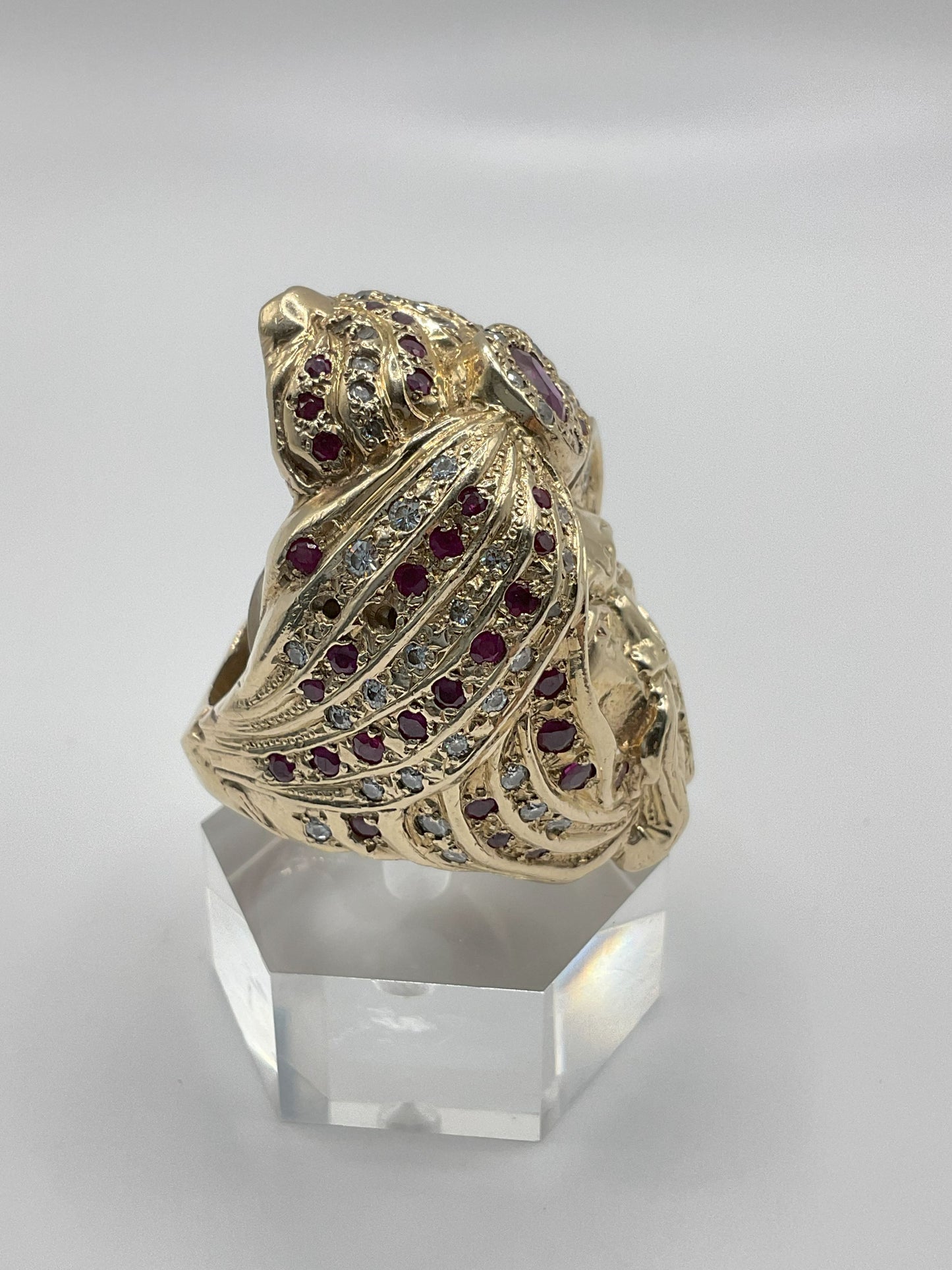 69.9g 14k Yellow Gold Diamond/ Ruby Ring custom ring Size 8