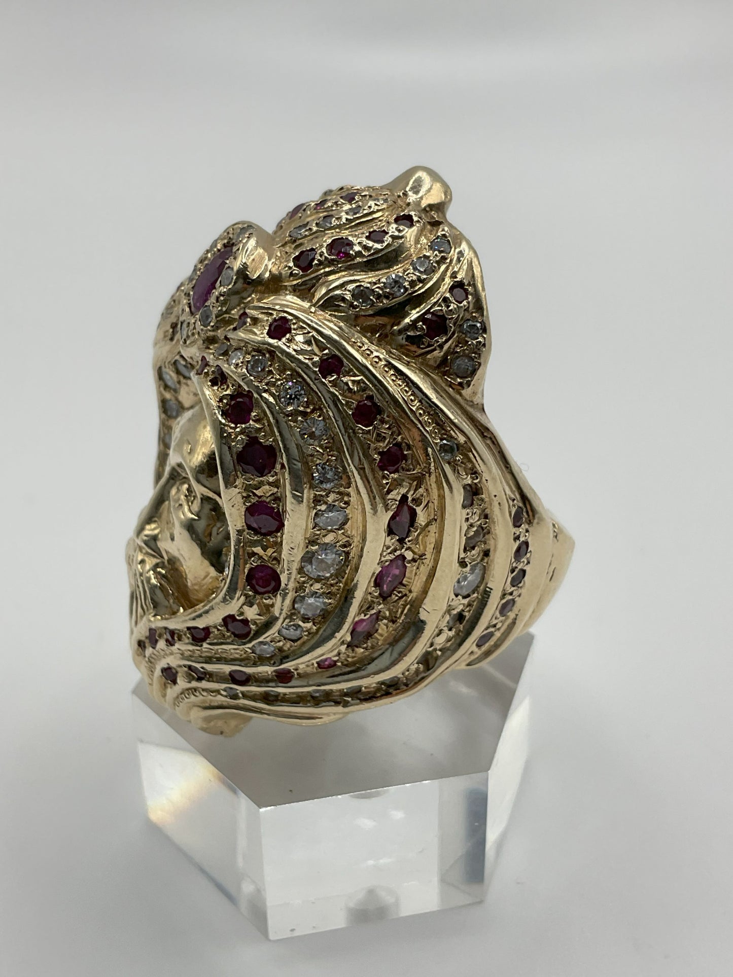 69.9g 14k Yellow Gold Diamond/ Ruby Ring custom ring Size 8