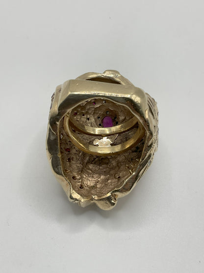 69.9g 14k Yellow Gold Diamond/ Ruby Ring custom ring Size 8