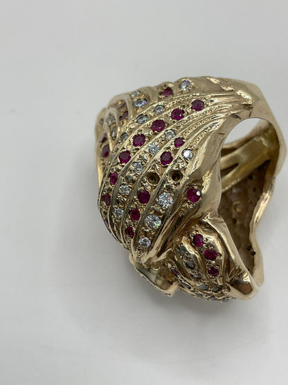 69.9g 14k Yellow Gold Diamond/ Ruby Ring custom ring Size 8