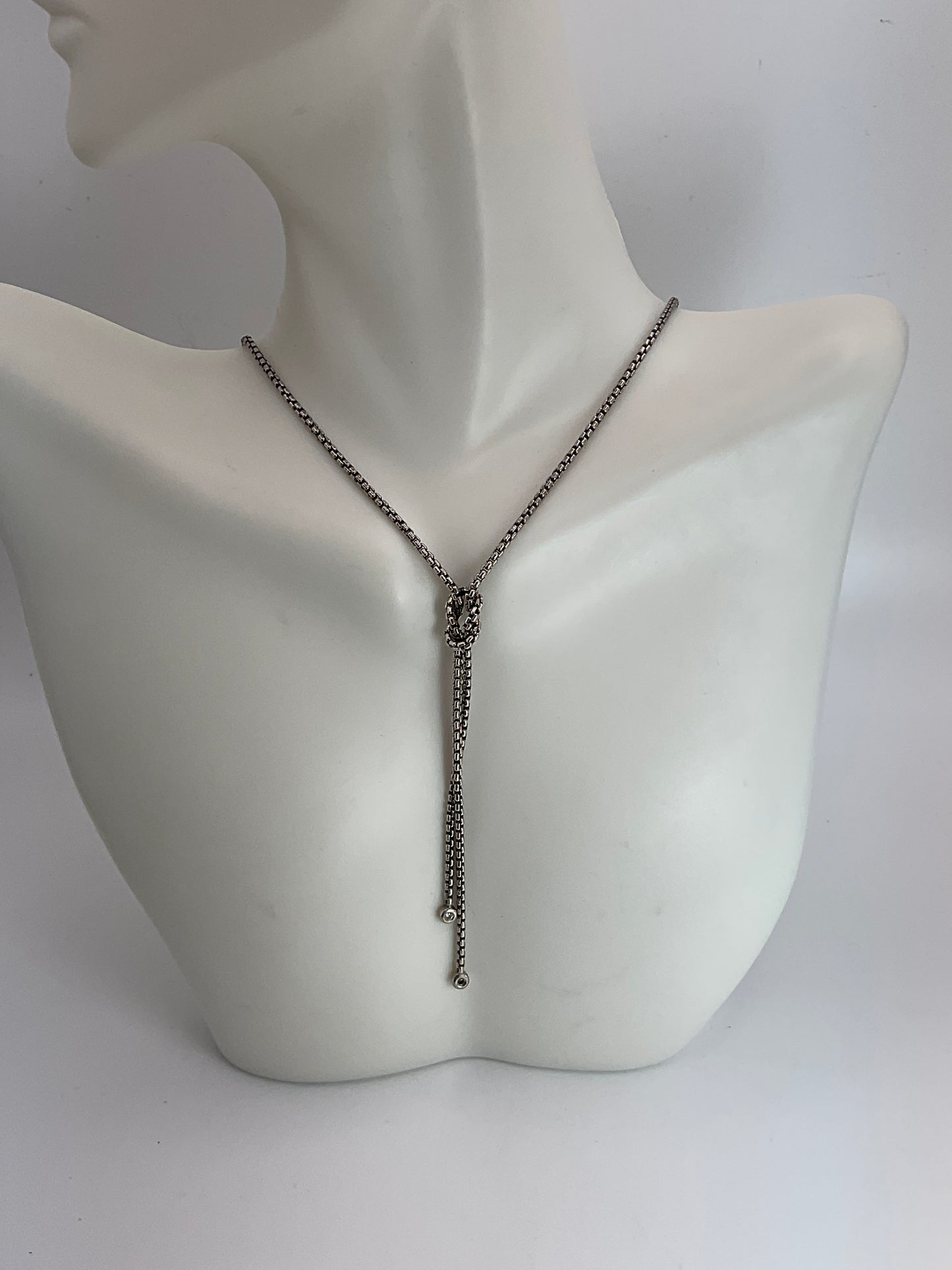 9.0g .925 David Yurman Sterling Silver Diamond Box Chain Knot Necklace