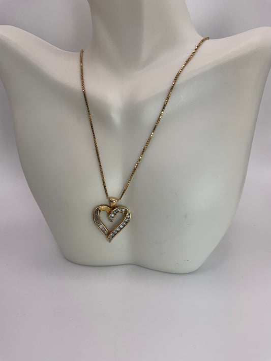 8.4g 14/10k YG Box Link Chain/ Diamond Heart Pendant 18in