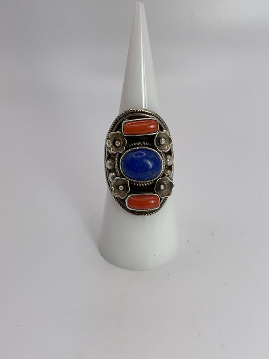 10.0g .925 Sterling Ring Sapphire/ Jasper Size 7.5