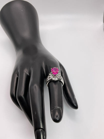 5.8g 14k WG Pink Gemstone/Diamond Ring Size 6