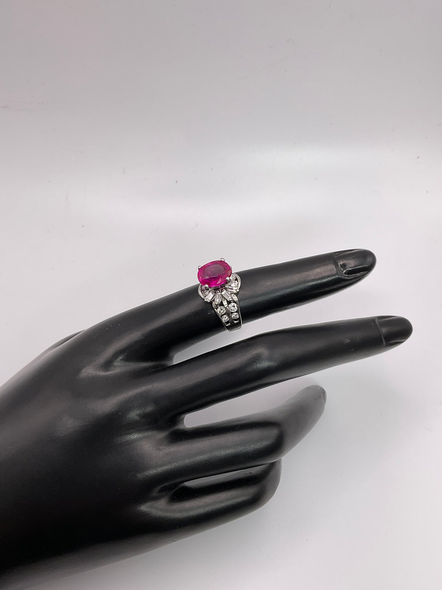 5.8g 14k WG Pink Gemstone/Diamond Ring Size 6