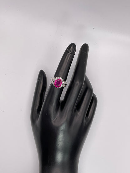 5.8g 14k WG Pink Gemstone/Diamond Ring Size 6