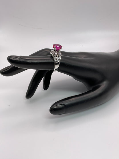 5.8g 14k WG Pink Gemstone/Diamond Ring Size 6