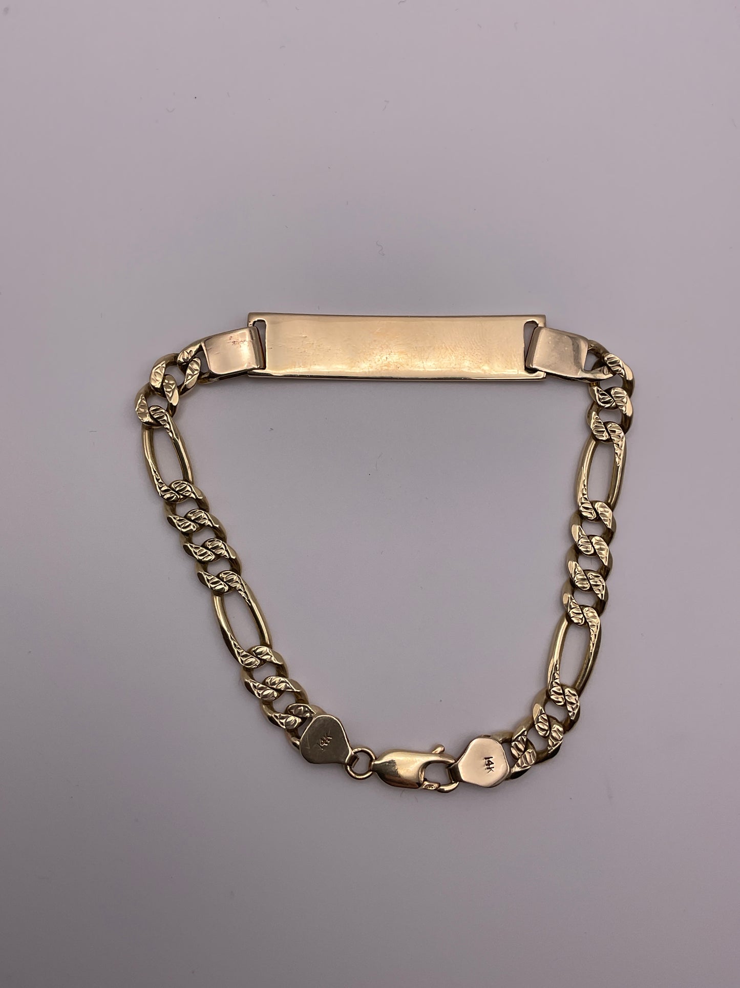 19.5g 14k Figaro ID Bar Bracelet 9.5"