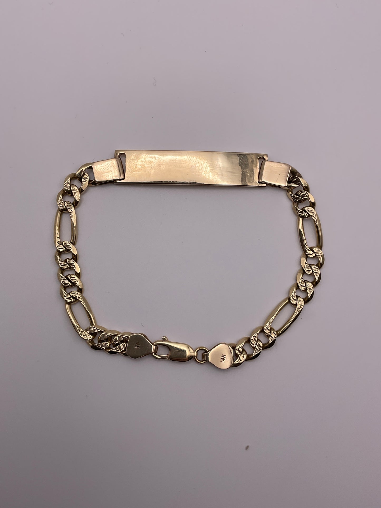 19.5g 14k Figaro ID Bar Bracelet 9.5"