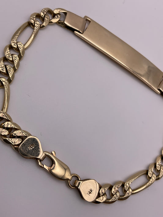 19.5g 14k Figaro ID Bar Bracelet 9.5"