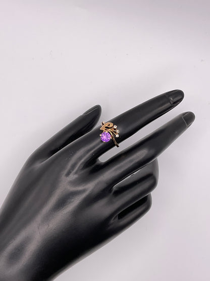 2.5g 10k YG Purple Gemstone Ring Size 6