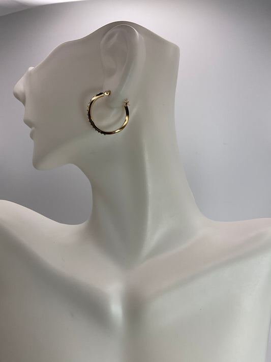 .9g 14k YG Earrings Hoops Diamond