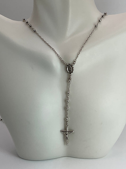 7.7g 10k WG Rosary Necklace 30"